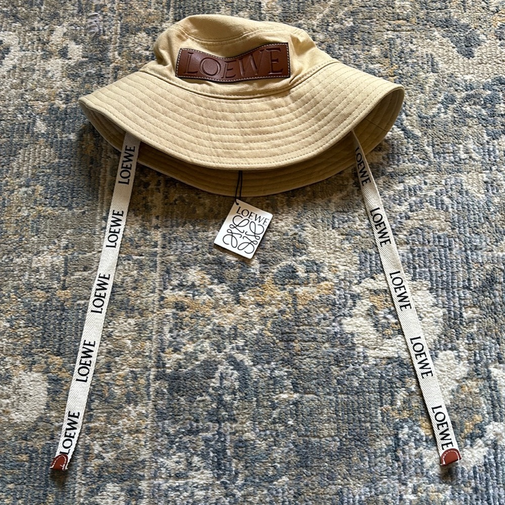 Loewe Beige Bucket Hat with Logo Straps